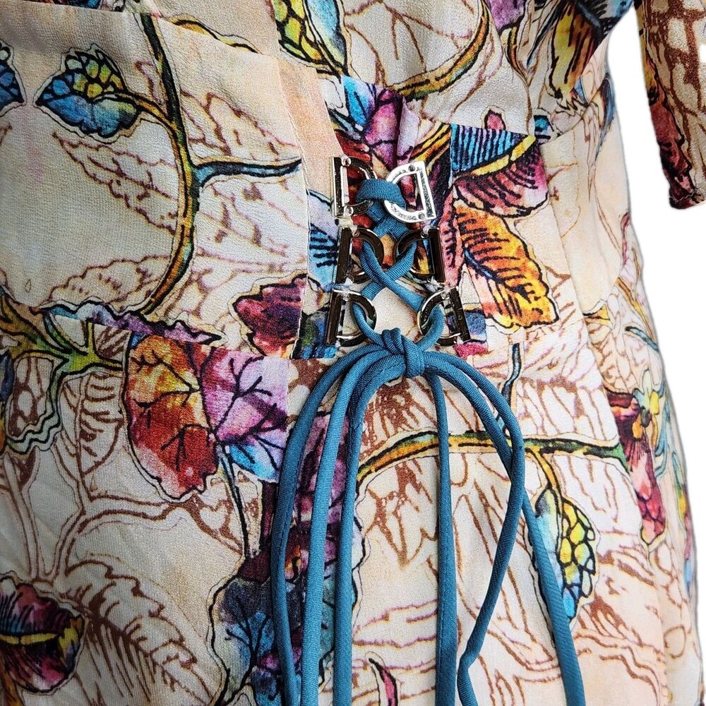 Pure Silk Botanical Kimono Sleeve Side tie Maxi Dress Small Fairycore Unbranded - Picture 8 of 12